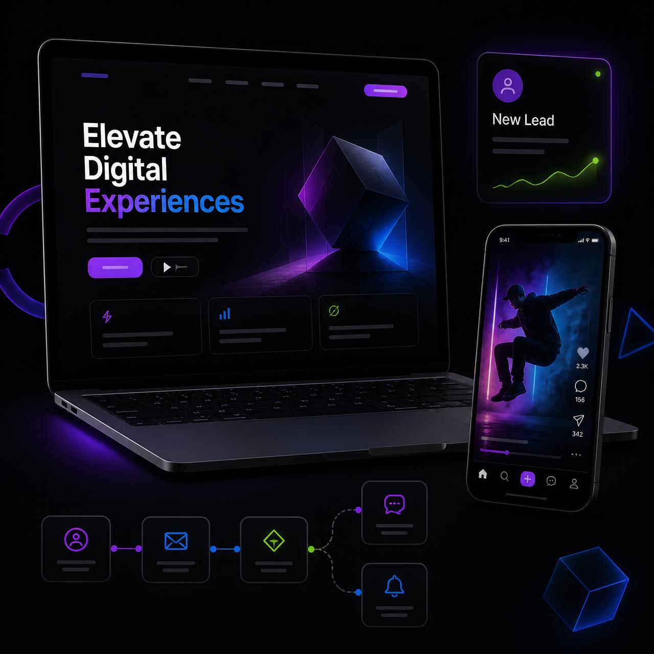 Website, mobile content, lead notification and automation workflow mockups created by Visibly Bold